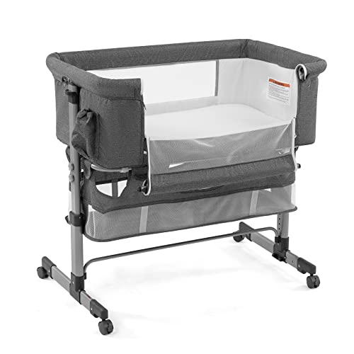 Baby Crib,3 in 1 Bedside Crib Adjustable Portable Bed for Infant,Baby Bassinet Baby Newborn Must Have Bed,Grey