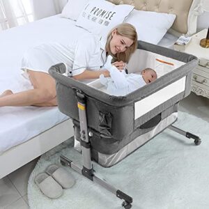 baby crib,3 in 1 bedside crib adjustable portable bed for infant,baby bassinet baby newborn must have bed,grey
