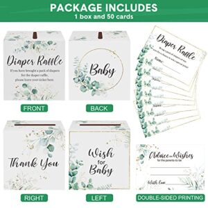 Pajean 51 Pcs Greenery Diaper Raffle Tickets with Card Sign Box Baby Shower Party Decorations Leaves Diaper Raffle Insert Invitations Card, Bring a Pack of Diapers to Win Prize