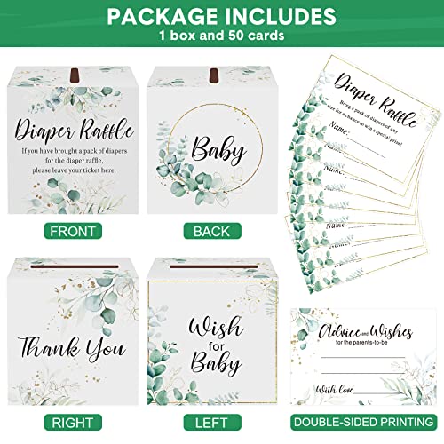 Pajean 51 Pcs Greenery Diaper Raffle Tickets with Card Sign Box Baby Shower Party Decorations Leaves Diaper Raffle Insert Invitations Card, Bring a Pack of Diapers to Win Prize