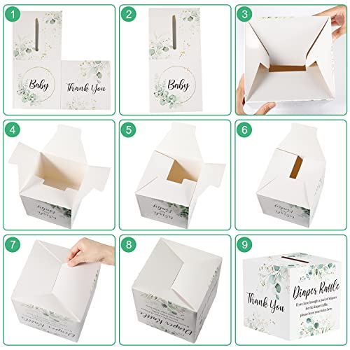 Pajean 51 Pcs Greenery Diaper Raffle Tickets with Card Sign Box Baby Shower Party Decorations Leaves Diaper Raffle Insert Invitations Card, Bring a Pack of Diapers to Win Prize