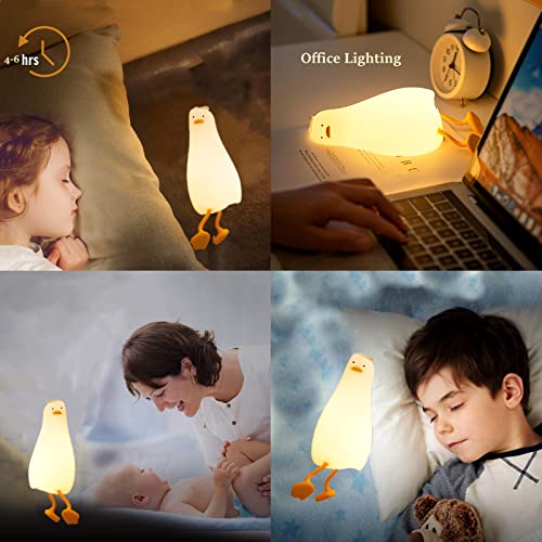 WLHONG Lying Flat Duck Night Light, Cute Light Up Duck,LED Silicone Bedside Lamp,Touch Control Dimmable Rechargeable Baby Night Lights for Breastfeeding Bedroom Baby Room Decor Kids Women Gift