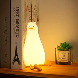 WLHONG Lying Flat Duck Night Light, Cute Light Up Duck,LED Silicone Bedside Lamp,Touch Control Dimmable Rechargeable Baby Night Lights for Breastfeeding Bedroom Baby Room Decor Kids Women Gift