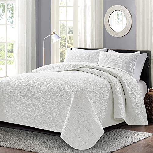 Mocaletto Luxury 2 Piece Twin Size Quilts, Elegant&Reversible Quilt Set White Bedding Set with Pillow Sham, Soft Lightweight Microfiber Bedspread, Twin Size Bedding Coverlet(White,68 * 88)