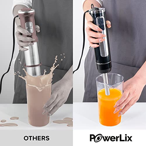 Powerlix 800W 5-in-1 Immersion Hand Blender - BPA Free 12 Speed Turbo Boost Titanium Reinforced Hand Held ABS Stainless Steel Stick, Electric Egg Whisk Milk Frother Chopper Blender with Bowl, Heavy Duty Food Processor for Baby Infant Food Shakes Smoothies