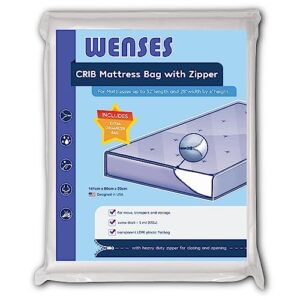 Wenses Crib Mattress Storage Bag with Zipper, 5 Mil Clear Plastic for Moving, Includes Accessory Bag
