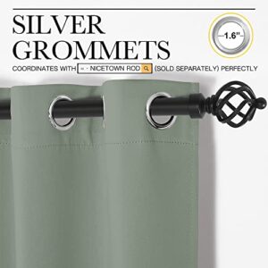 NICETOWN Greyish Green Nursery Essential Thermal Insulated Solid Grommet Top Blackout Short Curtains/Drapes for Son's Room (1 Pair, 42 x 63 inches)