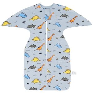 zigjoy shark-fin transition swaddle - cozy baby wearable blanket cotton lightweight self-soothing sleep sack, 1.0 tog, dinosaur world, large (6-9 months)