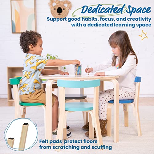 ECR4Kids Bentwood Round Table and Curved Back Chair Set, Kids Furniture, Contemporary, 5-Piece