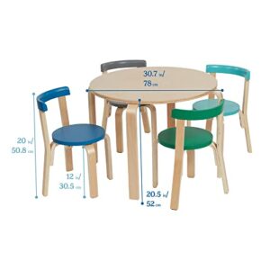 ECR4Kids Bentwood Round Table and Curved Back Chair Set, Kids Furniture, Contemporary, 5-Piece