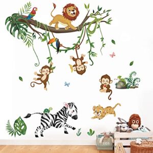 wondever jungle animals wall stickers monkey lion safari peel and stick wall art decals for kids bedroom baby nursery living room