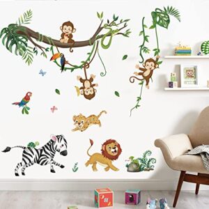 wondever Jungle Animals Wall Stickers Monkey Lion Safari Peel and Stick Wall Art Decals for Kids Bedroom Baby Nursery Living Room