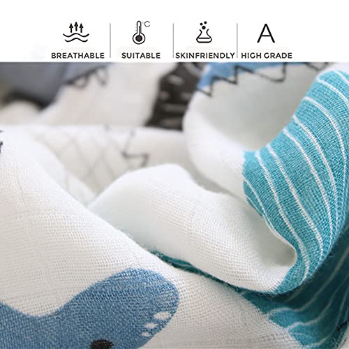 Muslin Baby Blanket Quilt - Soft Cotton 6 Layers Infant Bath Towel for Boys, Newborn Nursery & Toddler Blankets 43x43 Inches(Blue Dinosaur)