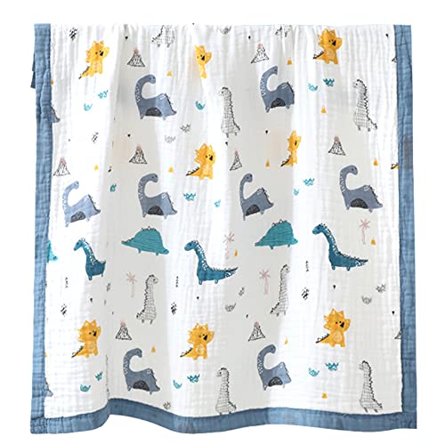 Muslin Baby Blanket Quilt - Soft Cotton 6 Layers Infant Bath Towel for Boys, Newborn Nursery & Toddler Blankets 43x43 Inches(Blue Dinosaur)