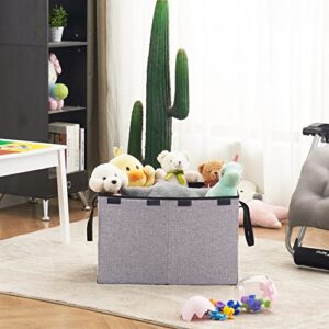 TECHMILLY Kids Toy Box Chest with Flip-Top Lid, Large Collapsible Sturdy Toy Organizer for Girls and Boys, Storage Trunk for Playroom, Nursery (82L, Grey)