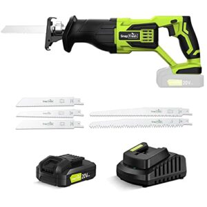 cordless reciprocating saw - snapfresh 20v reciprocating saw for wood metal plastic cutting, 1-inch stroke length, 3000 spm cordless electric saw w/ 2.0 ah battery, 1h fast charger, 5 saw blades