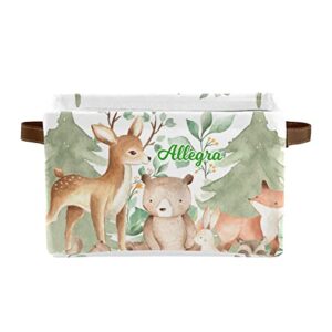 cute woodland animals personalized storage bins basket cubic organizer with durable handle for shelves wardrobe nursery toy 1 pack