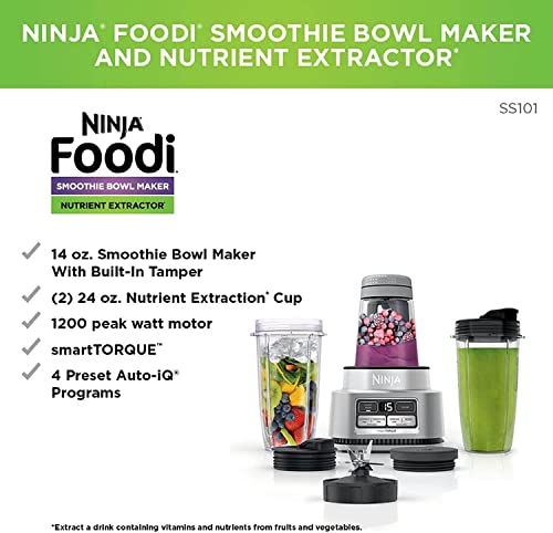 Ninja SS101 Foodi Shakes and Nutrient Extractor Machine* smartTORQUE 4 Preset Auto-iQ, One Base - Multifunction, RENEWED Silver