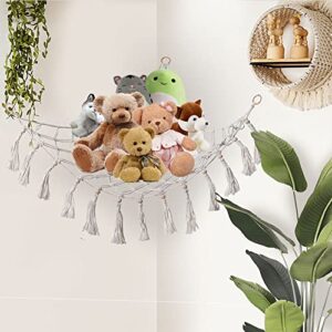 Siticoto Stuffed Animal Hammock,Large Toy Hammock Organizer Boho Corner Plush Toys Display Net with Tassels for Stuffed Animals Nursery Playroom Bedroom Kids Room