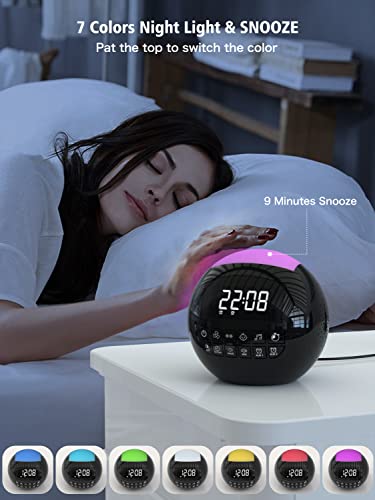 White Noise Machine with 42 Non Looping Natural Sleeping Sounds for Baby Adults,Dual Alarm Clock for Bedrooms with 2 Charger Ports,7 NightLights,6 Timers,9 Alarms,Adjustable Brightness,Memory Function