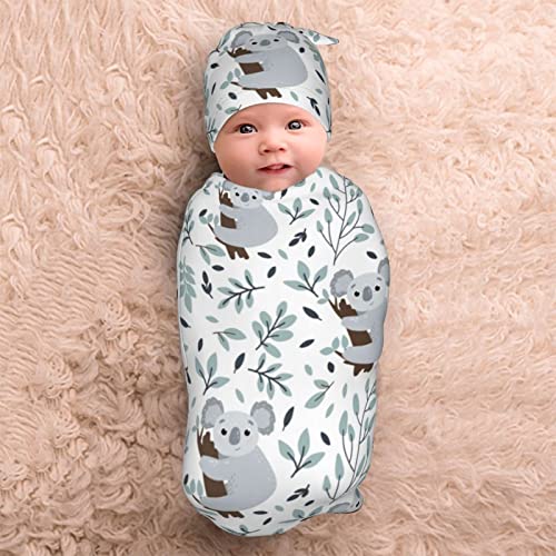 Koala Baby Stuff Swaddle Blanket with Hat Set Swaddles Up New Born Soft Transition Receiving Blanket Sleep Sacks for Infant Boys Girls for 0-6Mth