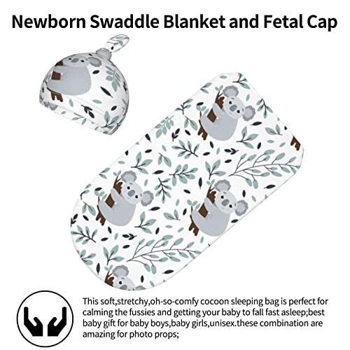 Koala Baby Stuff Swaddle Blanket with Hat Set Swaddles Up New Born Soft Transition Receiving Blanket Sleep Sacks for Infant Boys Girls for 0-6Mth