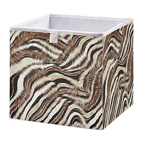 Leopard Zebra Print Cube Storage Bin Collapsible Storage Bins Waterproof Toy Basket for Cube Organizer Bins for Nursery Toys Kids Books Closet Shelf Office - 11.02x11.02x11.02 in