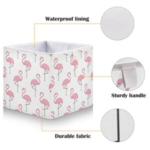 Flamingo Cube Storage Bin Collapsible Storage Bins Waterproof Toy Basket for Cube Organizer Bins for Nursery Toys Kids Books Closet Shelf Office - 15.75x10.63x6.96 in