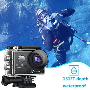 Xilecam Action Camera 1080P 30fps WiFi Action Camera HD 2.0 Inch Action Camera 40m/131ft Underwater Waterproof Snorkel Surf Camera with 2 Batteries and Multi-Function Accessory (1080P)