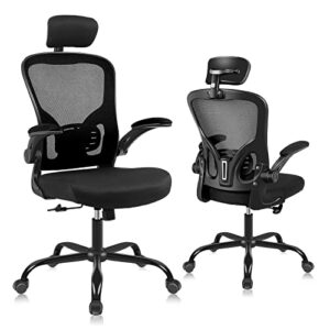 flysky ergonomic office desk chair breathable mesh swivel computer chair, lumbar back support task chair, office chairs with headrest and flip-up arms, adjustable height executive rolling chair