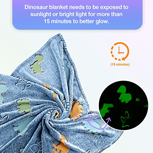 Dinosaur Blanket for Boys , Glow in The Dark Blanket for Kids, Kids Blanket for Boys