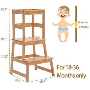 Kids Kitchen Step Stool for Kids with Safety Rail,Solid Wood Construction Toddler Learning Stool Tower, Montessori Toddlers Kitchen Stool (Natural)