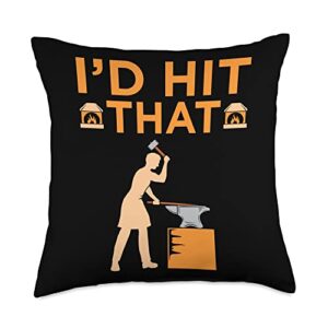 blacksmithing forger blacksmith forging graphic i'd hit that blacksmith forging forger graphic throw pillow, 18x18, multicolor