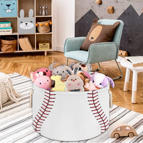 AUUXVA Baseball Lace Round Storage Basket Collapsible Laundry Baskets Cube Storage Boxes Bins For Bedroom Shelf Bathroom Toy Organizer