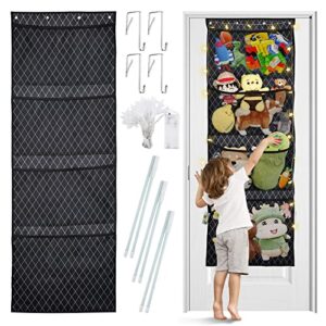 over the door storage with led light,stuffed animal storage hanging organizer for plush and squishy toys,animals storage bags for kids bedroom/living-room/closet with breathable net hanging holder
