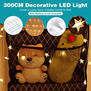 Over The Door Storage with LED Light,Stuffed Animal Storage Hanging Organizer for Plush and Squishy Toys,Animals Storage Bags for Kids Bedroom/Living-Room/Closet with Breathable Net Hanging Holder