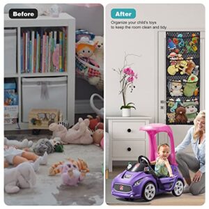 Over The Door Storage with LED Light,Stuffed Animal Storage Hanging Organizer for Plush and Squishy Toys,Animals Storage Bags for Kids Bedroom/Living-Room/Closet with Breathable Net Hanging Holder