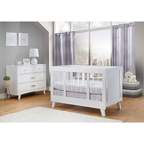 Sorelle Furniture Uptown Panel Crib, Modern Wood and Clear Acrylic Baby Crib, Made of Wood and Easy to Clean Acrylic, Non-Toxic Finish, Contemporary Baby Bed-Weathered Gray