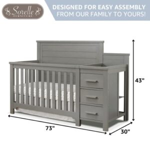 Sorelle Furniture Farmhouse Crib and Changer with Rustic Solid Back Classic -in- Convertible Diaper Changing Table Non-Toxic Finish Wooden Baby Bed Toddler Full-Size Nursery - Weathered White