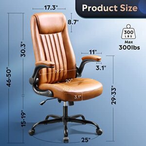 DEVAISE Computer Office Chair, High Back Ergonomic Desk Chair with Adjustable Flip-up Armrests, Lumbar Support and Thick Headrest, Executive Suede Fabric Swivel Task Chair, Brown