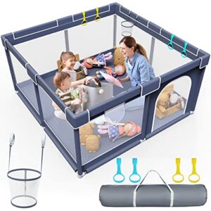 lehom baby playpen for toddler, play yard for baby,large playpen for babies and toddlers,safety baby playpen,baby fence play area with breathable mesh (gray, 50x50")