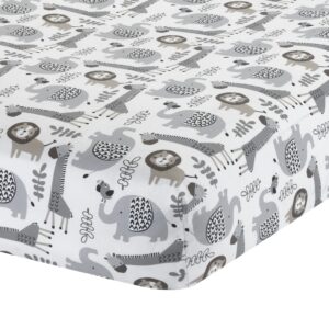 lambs & ivy urban jungle animal gray/white 100% cotton baby fitted crib sheet
