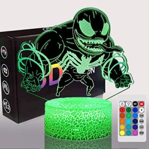 carryfly venom spiderman, night light for kids, boys bedroom decor, 16 colors change with remote, superhero gifts for boys