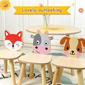 Xylolin Wooden Kids Table and Chairs Set, 4 Pieces Play Table with Animal Themed Chairs for Toddlers Drawing Reading Arts Crafts Snack Time, Boys Girls Playroom School Home Daycare