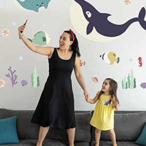 Ocean Fish Wall Decals Peel and Stick 39" Large Whale Wall Decal Under The Sea Wall Stickers for Kids Bedroom Ocean Decal Stickers for Baby Girl Boy Room Decor Undersea Fish Decor Wallpaper Stickers Mural Wall Art for Nursery Underwater Fish Decal