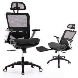 ergonomic mesh office chair with footrest, high back computer executive desk chair with headrest and 4d flip-up armrests, adjustable tilt lock and lumbar support-black