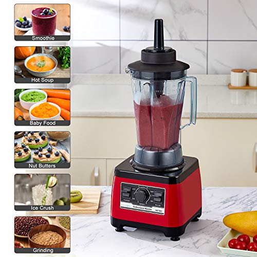 BioloMix Heavy Duty Professional Blender, Peak 2200W Commercial Grade Bar Blender With 70Oz Container For Shakes, Smoothies, Ice Crushing, Frozen Fruits, Soups, Dry Grinding (Red) with extra Jar