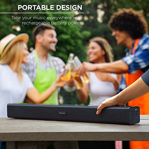 Merkury Innovations, Pur Sound Wireless Home Theater Soundbar and Speaker, Bluetooth HDMI Optical USB Plugin, 10 Watt Output Power, 1500mAh Rechargeable Battery