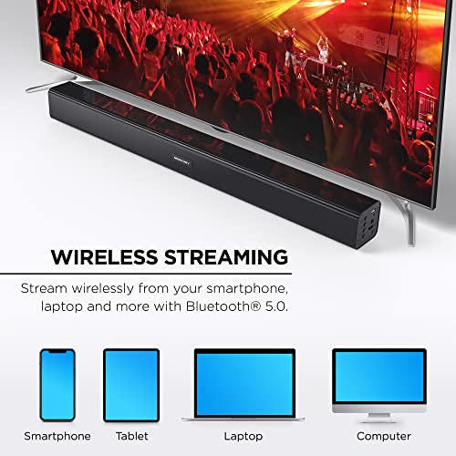 Merkury Innovations, Pur Sound Wireless Home Theater Soundbar and Speaker, Bluetooth HDMI Optical USB Plugin, 10 Watt Output Power, 1500mAh Rechargeable Battery