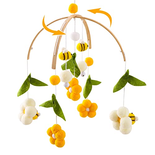 Baby Mobile for Crib Crib Nursery Mobile for Boys Girls Boho Bee Flower Nursery Decor Soothe Toy Baby Shower Set for Infant Bedroom Hanging Decoration Toy(Bee)